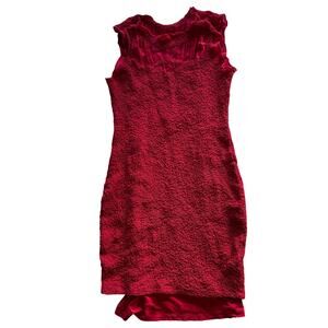 Anthropologie Mini Dress XS Red Mock-Neck Textured Sleeveless w/ Lining Bodycon